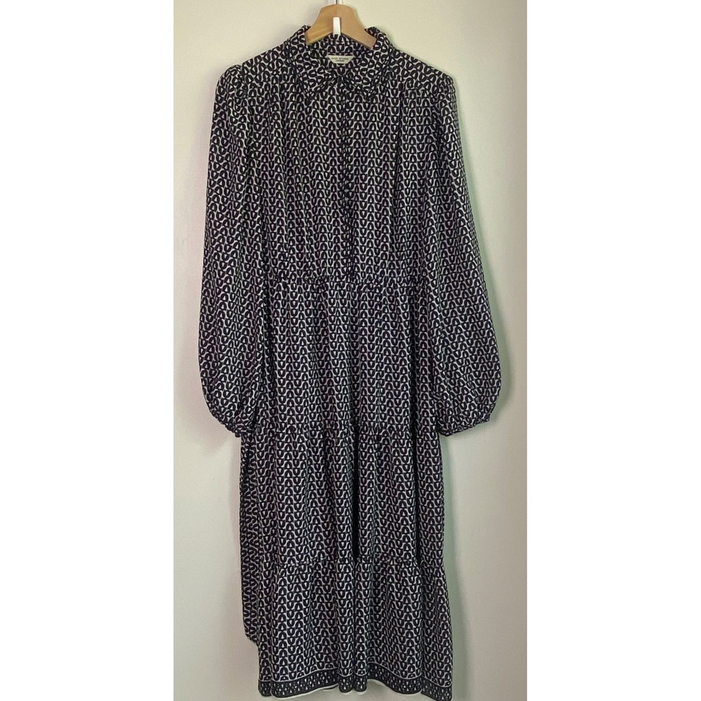 Max Studio London Midi Dress Womens M Black Geometric Tiered Long Sleeve Mod